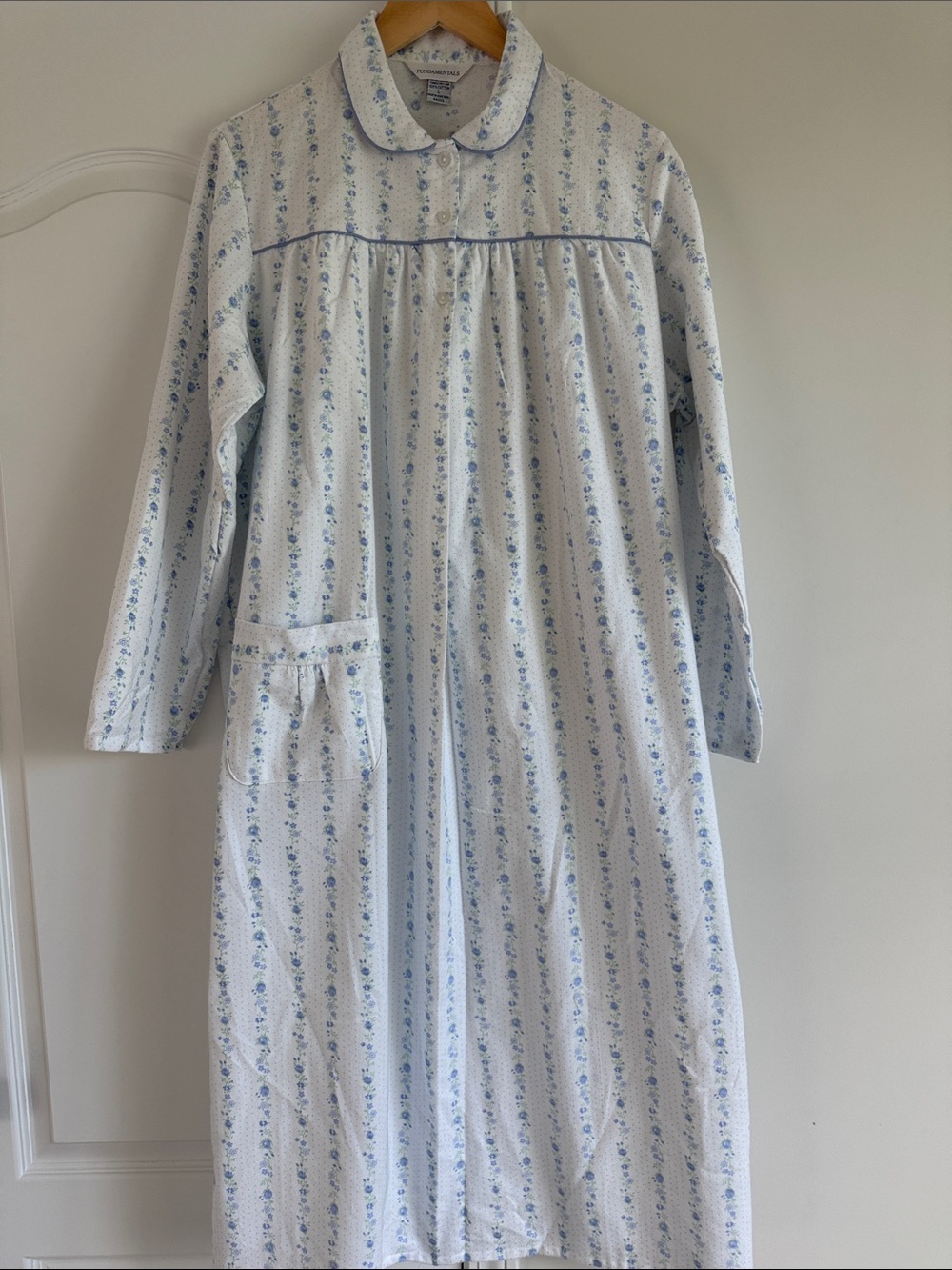 Vtg Fundamentals Flannel Cotton Nightgown Peter Pan Collar Floral L Large NEW